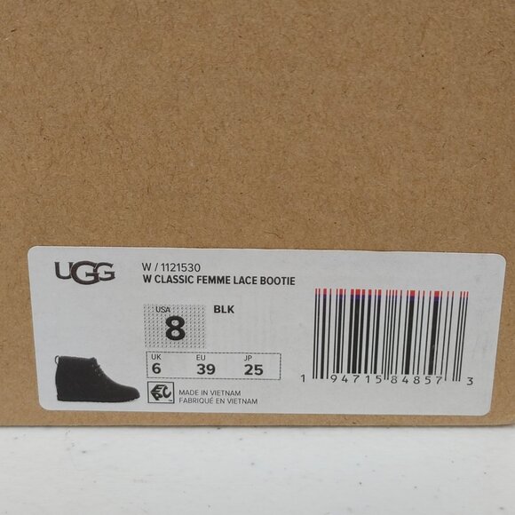 UGG Classic Femme Lace Black Winter Bootie Women's Size 8 NEW WITH BOX - Picture 13 of 16